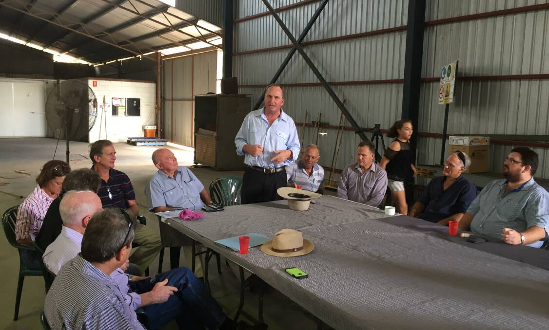 ON THE TABLE: Acting Prime Minister, Barnaby Joyce, meets with local government, industry and agricultural leaders at John Gambino's packing shed near Mareeba last weekend.