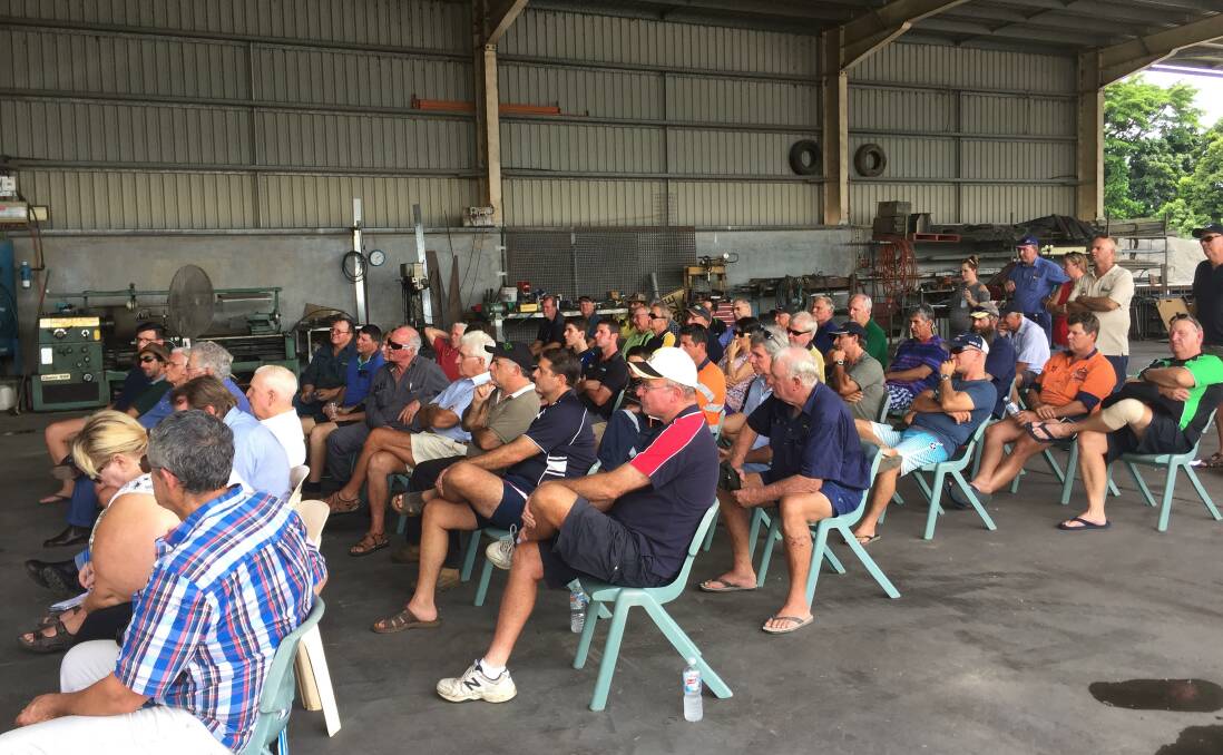 ALL EARS: A packed shed at Blenners Transport in Tully to hear from Acting Prime Minister and Federal Agriculture Minister Barnaby Joyce.