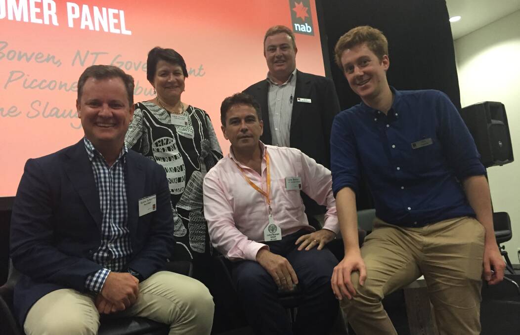KNOW HOW: Austrex's Justin Slaughter, Manbullo's Marie Piccone, the NT Government's Luke Bowen and NAB's Mark McNamara and Phin Ziebell talk export markets at a forum in Darwin.