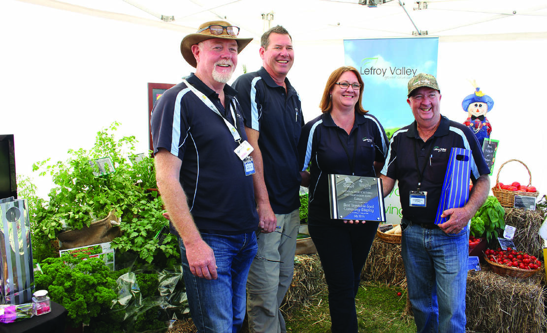 FIRST PLACE: The Lefroy Valley team, Peter Mullins, Chris Newmarch, Kym Prior and Warren Ford holding the award for the Best Vegetable Seed Company display.
