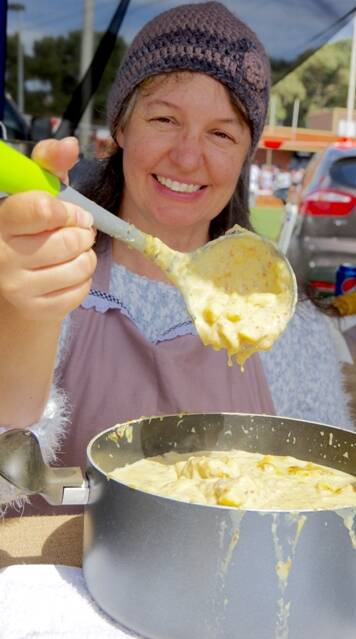 EAT UP: Sandra Weenz, Pakenham, selling potato soup at the festival. 