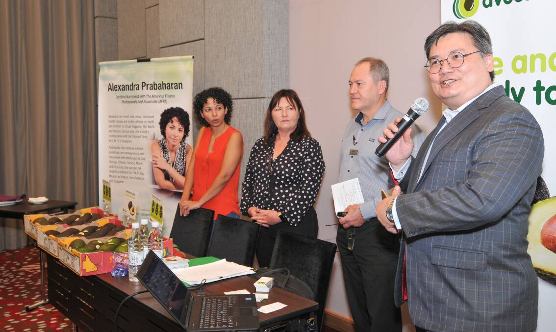 READY: Euro-Atlantic general manager, Adrian Ung (right), introduces nutritionist Alexandra Prabaharan, Western Australian avocado exporter Jennie Franceschi and Avocados Australia CEO John Tyas at a recent event in Malaysia. The team was there to present the benefits of ripe and ready avocado marketing at the retail level.