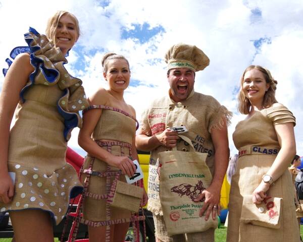 DOLLED UP: Entered into the Hessians on the Field contest alongside Channel 10 Living Room’s Miguel Maestre, Sydney, were Amelia Castello, Thorpdale, Chantelle Schena, Trafalgar and Stephanie Schena, Moe South. 