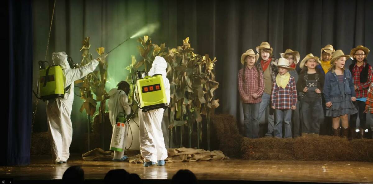 ORGANIC CALL: A screenshot from Only Organic's video, New MacDonald, in which a group of school children sing about a shift from chemical and hormone use to free-range and chemical-free farming.