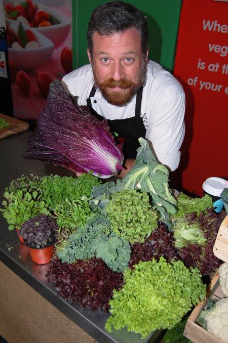 FRESH APPROACH: Chef Glen Barratt with some of the locally grown produce being used during his Love My Salad cooking demonstrations at the expo.