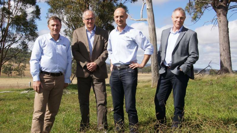 THINK NARROW: Maia Grazing chief executive Peter Richardson (far right) with director Bert Glover, co-chairman Alasdair MacLeod and channel manager Colin Feilen at University New England's Smart Farm.