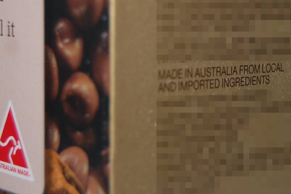 A label showing both the “Australian Made” logo and a line declaring it was made from “local and imported ingredients”.