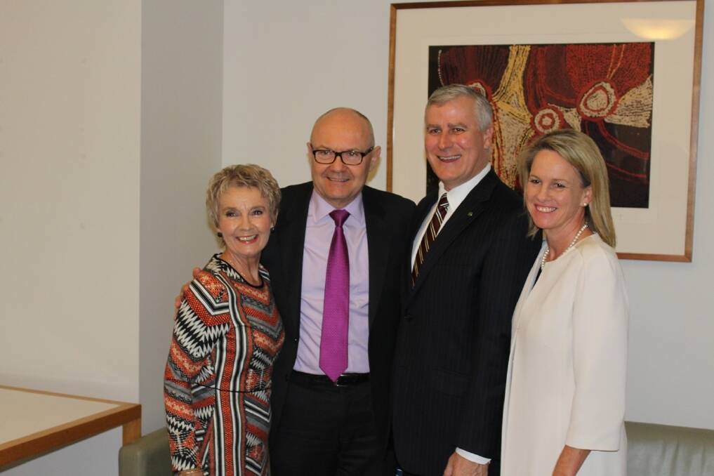 Chair of Australian National Advisory Council on Alcohol and Drugs (ANACAD) Kay Hull (left), National Ice Taskforce Chair Ken Ley, Member for Riverina Michael McCormack and Assistant Minister for Health Senator Fiona Nash.