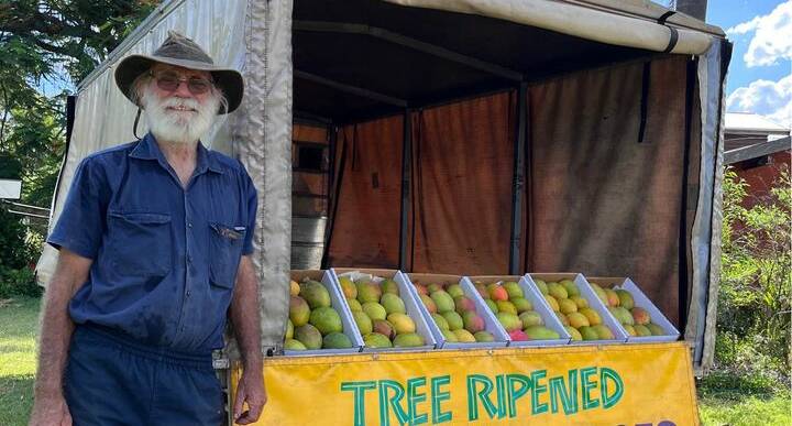 Peter Tucker, Mundubbera with his travelling mango stall. Photo: Supplied