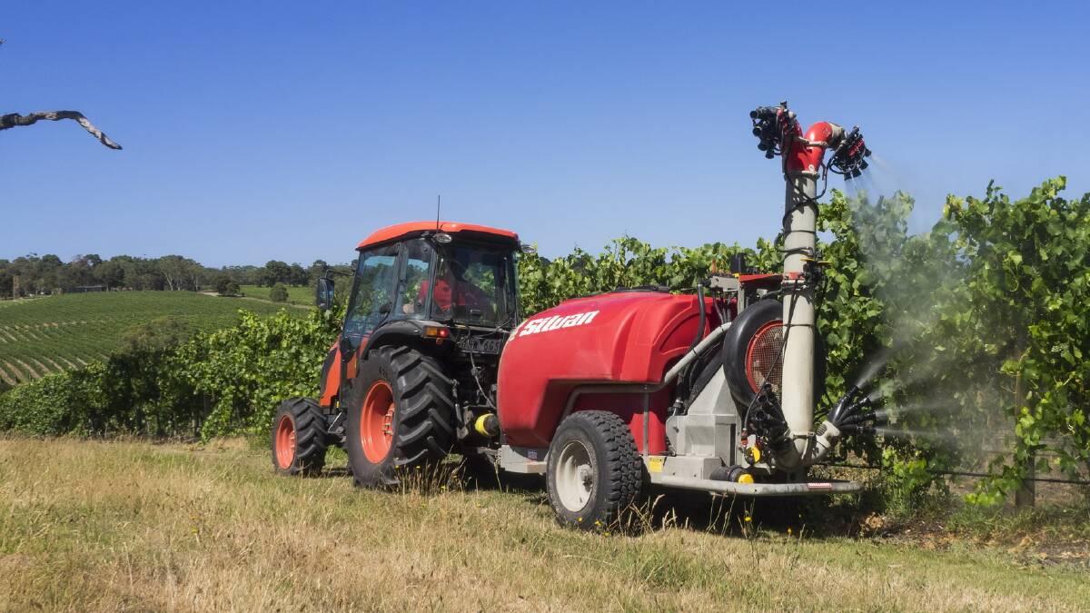 IN FIELD: A new Silvan 1500 litre Turbomiser vineyard sprayer has joined the Tuerong vineyard fleet  on Victoria's Mornington Peninsula replacing an 18 vintage old model. 