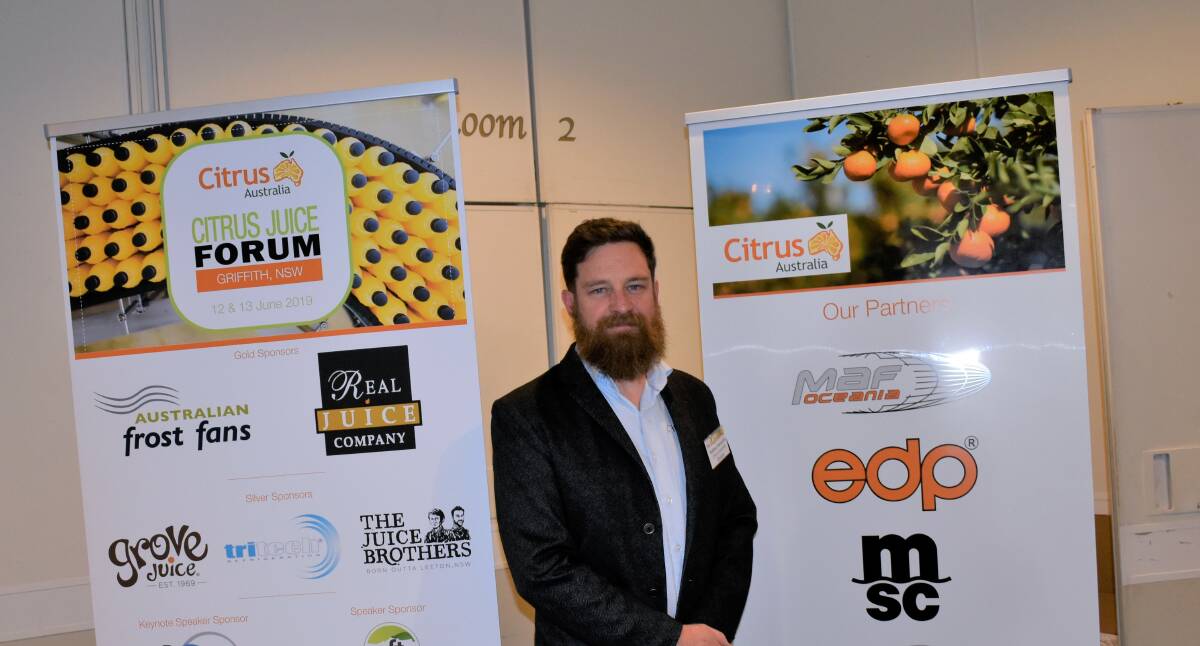 CROSSROADS: Citrus Australia CEO Nathan Hancock talked about some of the challenges and opportunities facing the Griffith citrus growers at the 2019 Citrus Australia juice forum on Wednesday. PHOTO: Kenji Sato