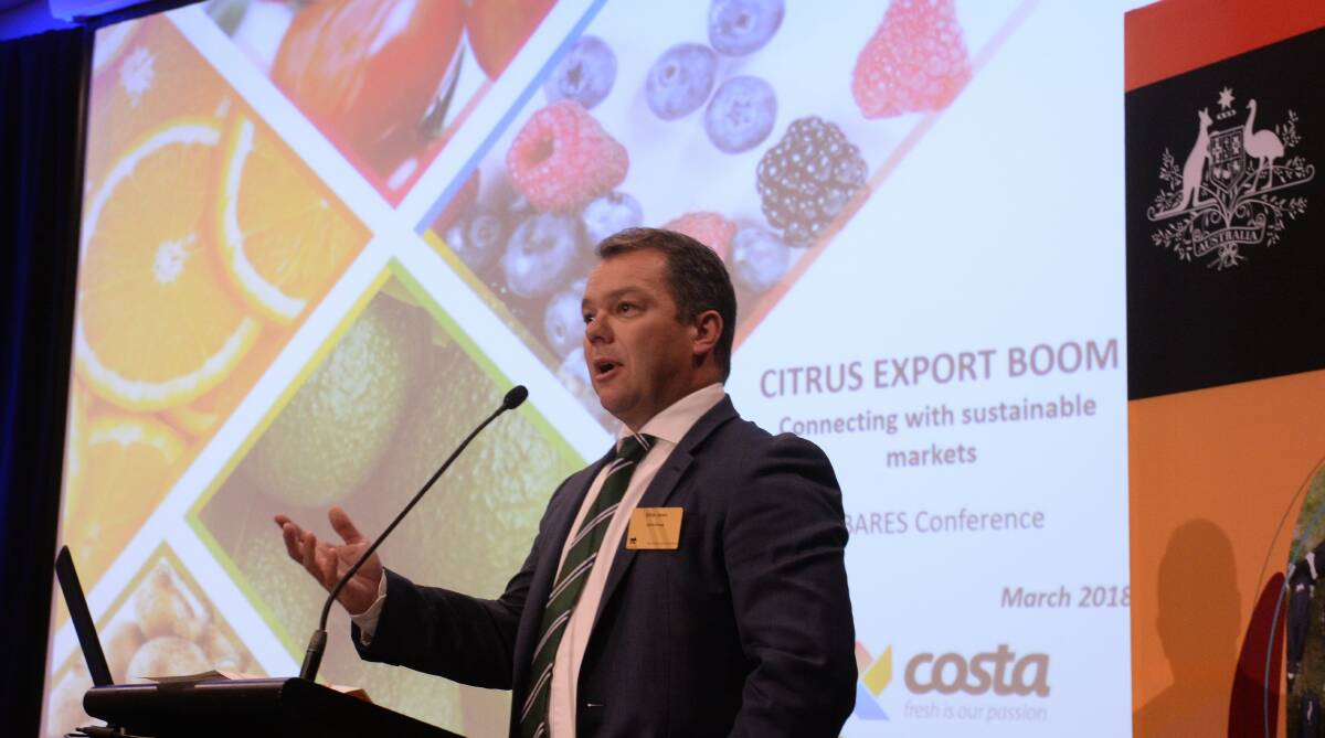 UPBEAT: General manager for citrus and grapes at Costa Group Elliot Jones speaking at ABARES in Canberra.