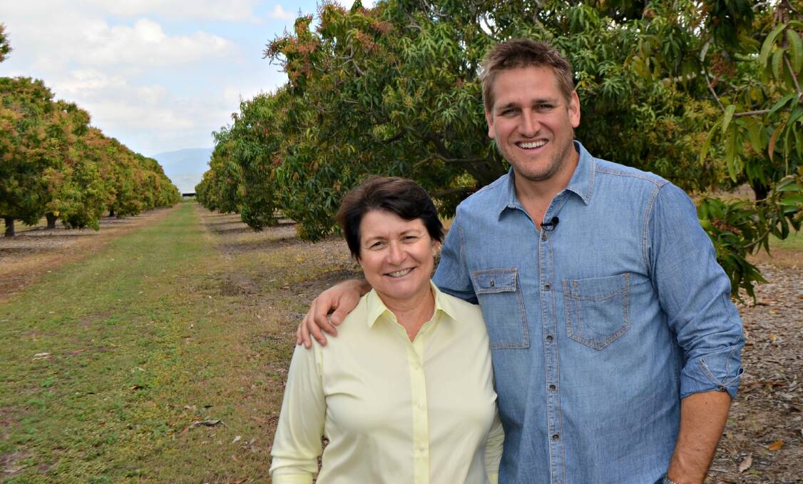 GOOD SOURCE: Manbulloo Mangoes managing director Marie Piccone with Coles Fresh advisor and chef Curtis Stone at the 18,000 tree plantation located at Horseshoe Lagoon in Giru, north Queensland.