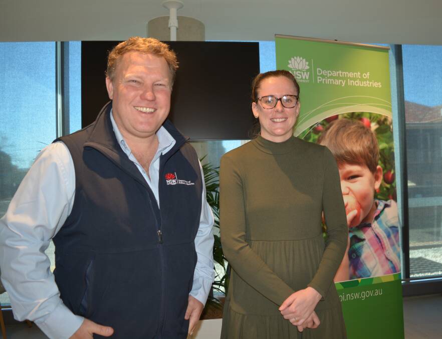 Orange Agriculture Institute site manager Mark Oosterveen and NSW DPI development officer of temperate fruits Jessica Fearnley, Orange, at the DPI's first event where the organisation links research, food and the community.