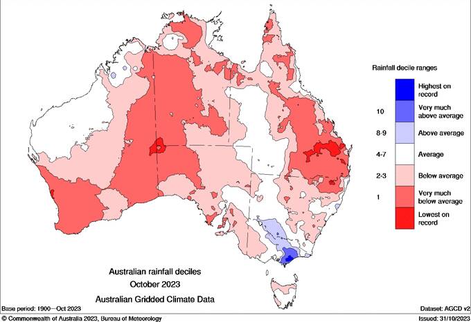 Where the rain fell in October. Picture supplied by the Bureau of Meteorology