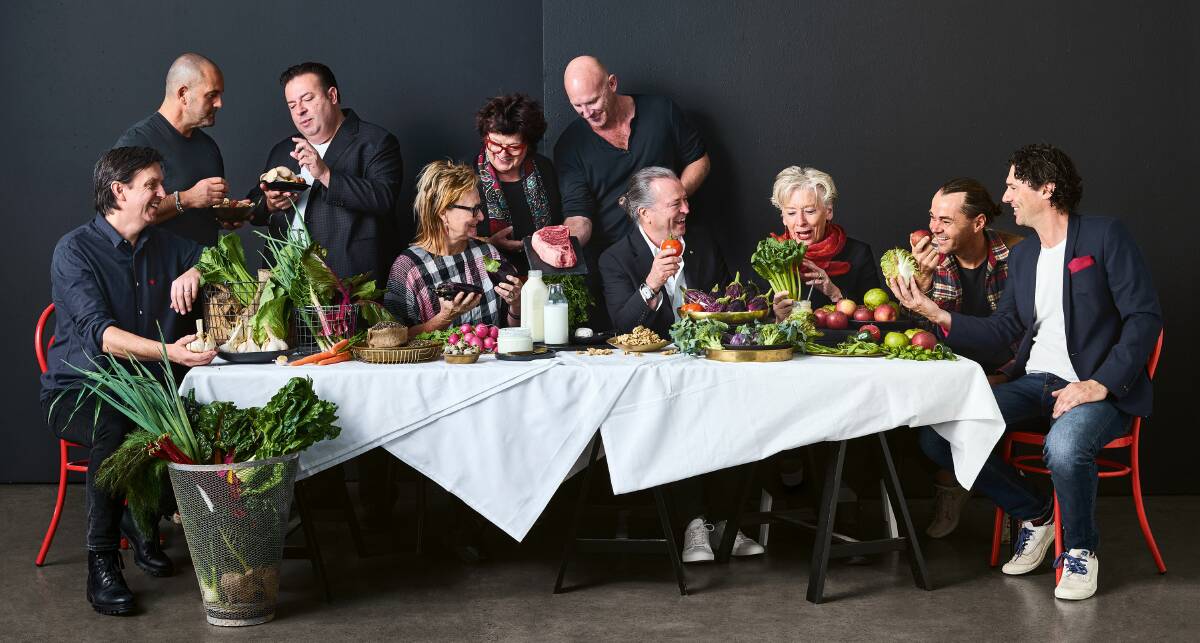 JUDGES: (L-R) Andrew McConnell, Guillaume Brahimi, Peter Gilmore, Christine Manfield, Alla Wolf-Tasker, Matt Moran, Neil Perry, Maggie Beer, Shannon Bennett and Colin Fassnidge. 