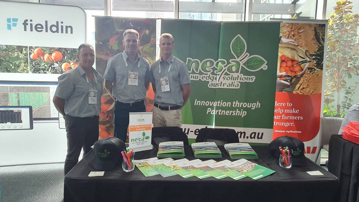 READY: Pictured at the Citrus Market Outlook Forum, Stefan Bekker, Morné Laker and Craig Davison from Nu-Edge Solutionas Australia (NESA), which is constantly developing new science-based products to best suit the needs of growers and their individual soil and crop types.