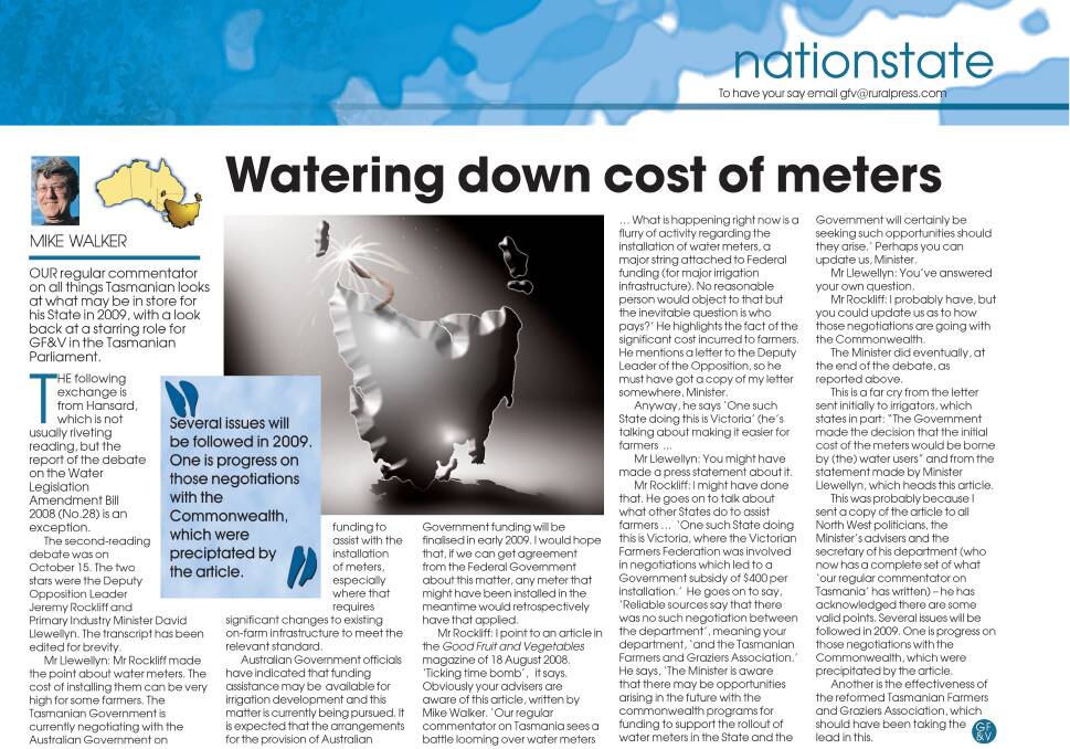 DEEP: One of Dr Walker's earlier columns, reviewing the cut and thrust of the Water Legislation Amendment Bill 2008 (No.28). 