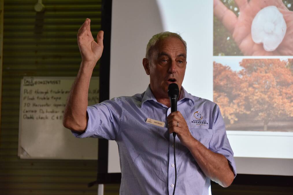 Outgoing Australian Macadamia Society CEO, Jolyon Burnett, updates growers on the season forecast in Bundaberg in 2020. Picture by Ashley Walmsley