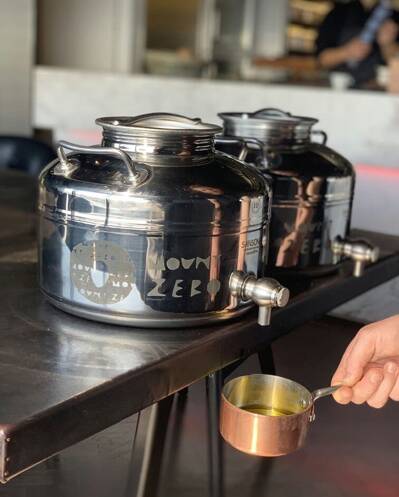Stainless steel fustis have replaced bulk disposable containers at Mount Zero Olives, the Grampians, Victoria. Picture supplied