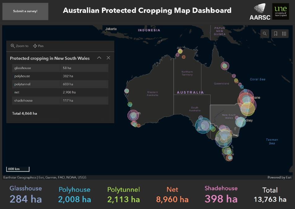 National Protected Cropping Map gives a indication of what areas are under protected cropping and what crops. Picture supplied
