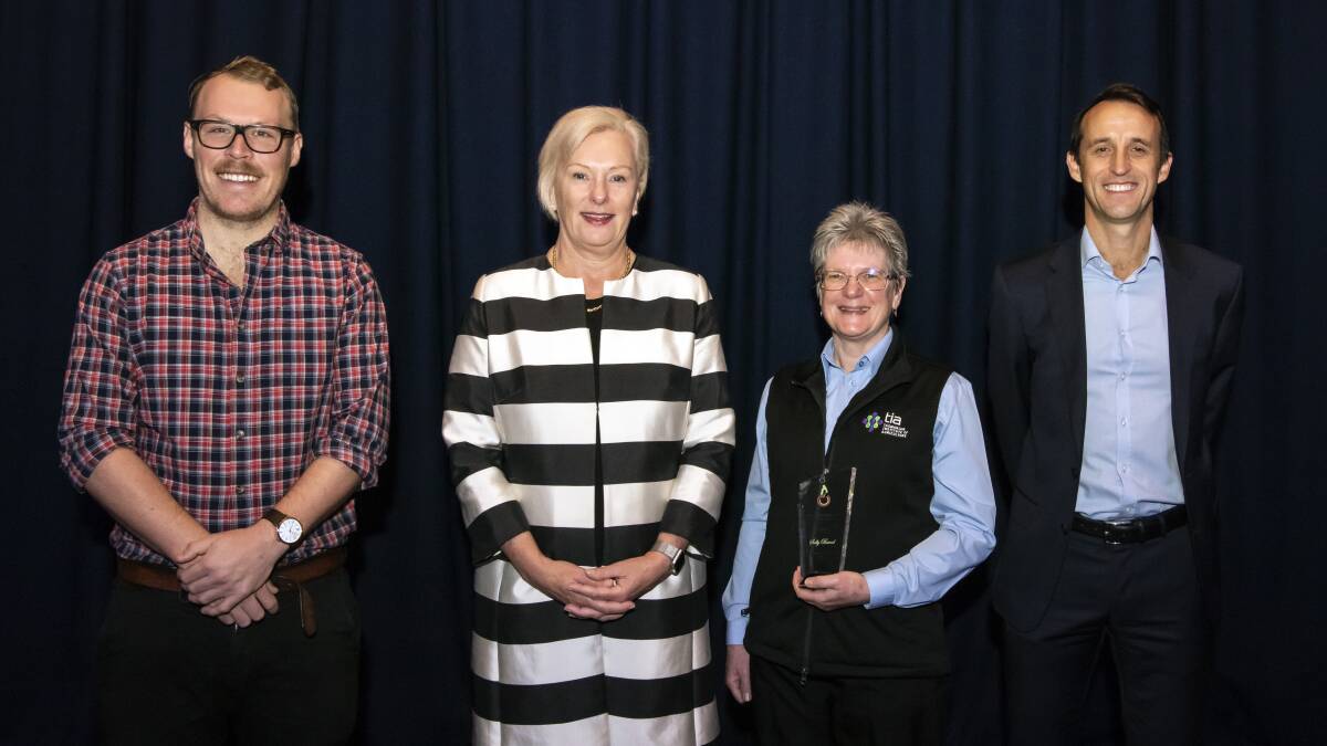 AWARD: Sam Auld, Agritrading, Dr Michele Allan, APAL, Excellence Award winner Dr Sally Bound, Tasmanian Institute of Agriculture and Phil Turnbull, APAL.