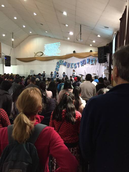 SUNDAY: The service underway at Maranatha Evangelical Church, Cusco. It's a bit strange to be taking a photo in church but no one seemed to mind.  