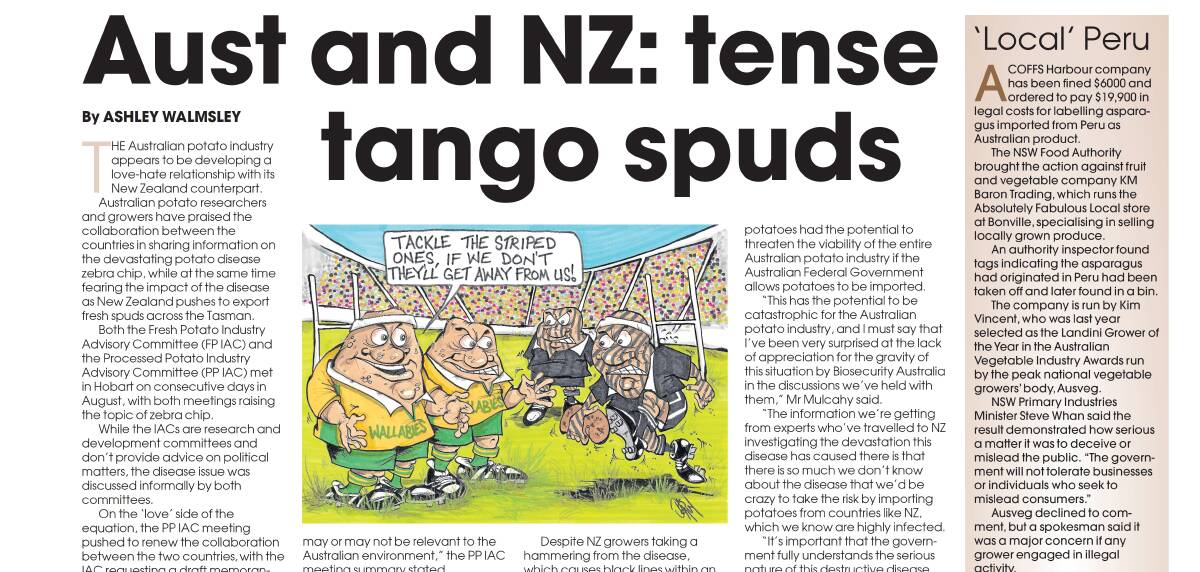 TENSION: A report from Good Fruit & Vegetables, October 2010, detailing the tension between Australia and New Zealand over potato research and imports.
