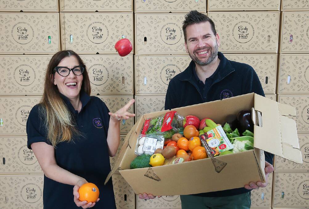 PACKED: Izzy and Simon Javor, Early 'n Fresh, Melbourne, with one of their produce boxes ready to be delivered. 