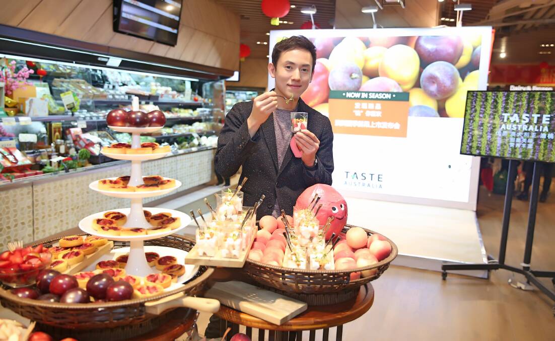 PROMO: Promotional stalls such as this, inside a Chinese supermarket, have helped introduce Australian stonefruit to consumers. 