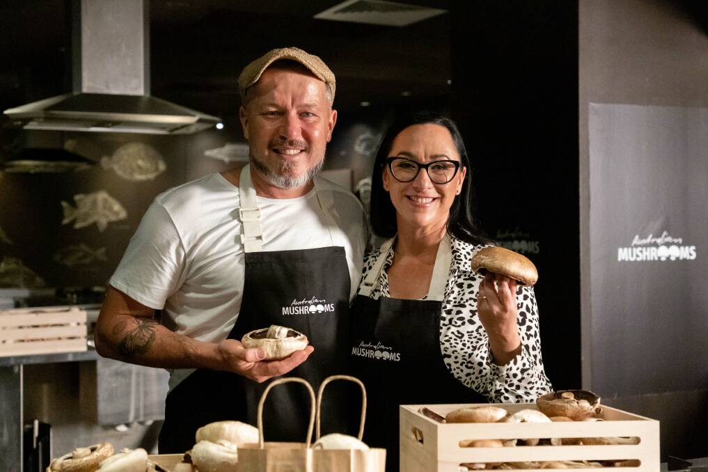 Chef Jason Roberts with Australian Mushrooms' Leah Bramich celebrating the breakfast contender, mushrooms. Picture supplied