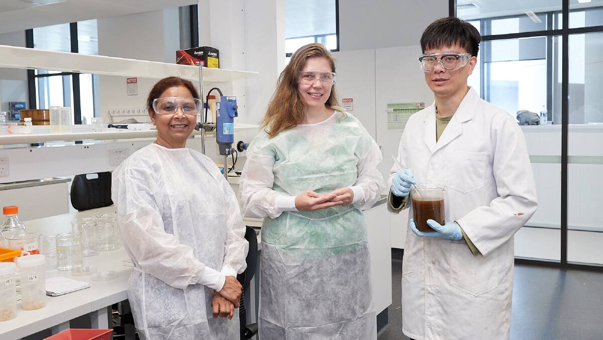 STUDY: Associate Professor Jayashree Arcot, Professor Martina Stenzel and research student Kehao Huang, working on recyclable bags that can also be composted, made from banana waste. 
