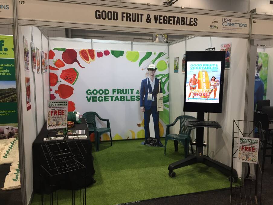 EFFORT: The Good Fruit & Vegetables stand at Hort Connections 2021, complete with cardboard cut-out of Chris Hemsworth. 