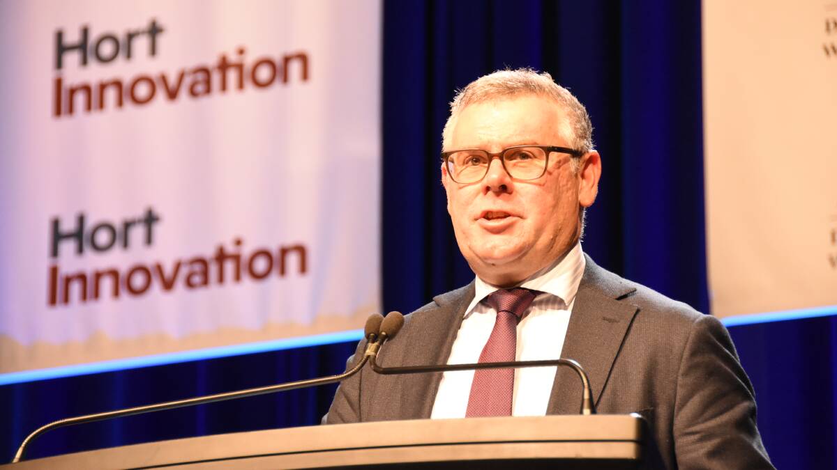 SPEAKING: Federal agriculture minister Murray Watt addresses the Hort Connections 2022 conference in Brisbane in early June. 