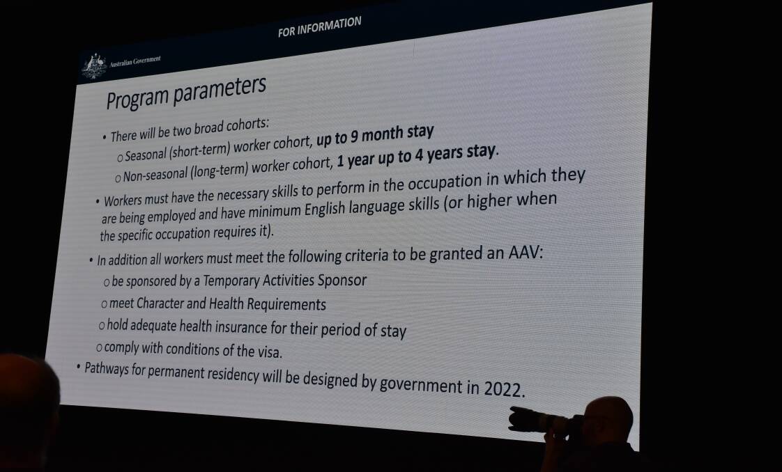 INFO: One of the slides shown during a presentation showing the program parameters for the ag visa. 