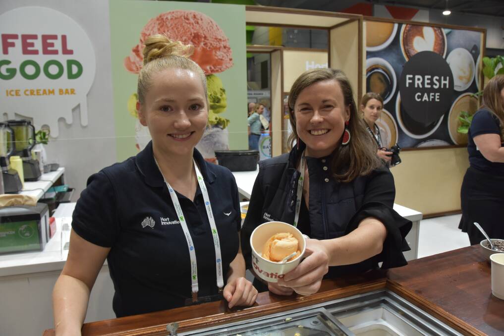 COOL: Caitlin Morris and Lauren Jones, Hort Innovation, serving up some sweetpotato and coconut ice cream at the pop-up Fresh Cafe at Hort Connections 2021 in Brisbane. 
