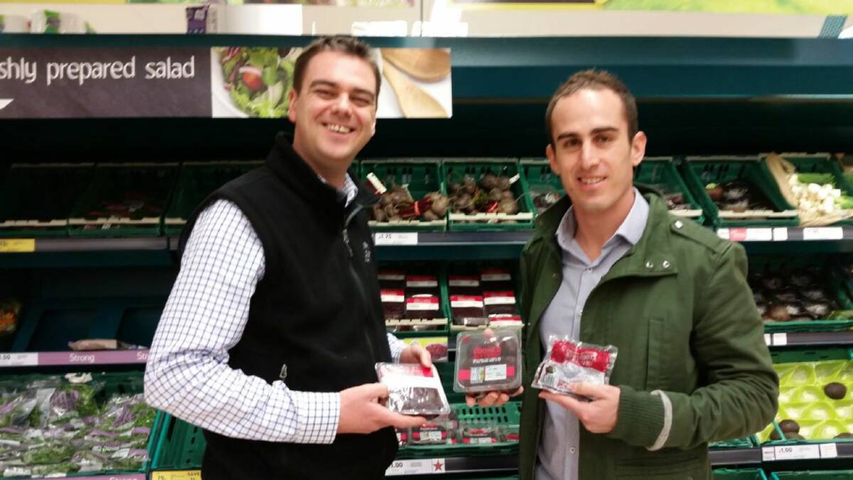 IN STORE: Graham Forber from G’s Produce and Michael Vorrasi at a Tesco retail visit in 2016. 