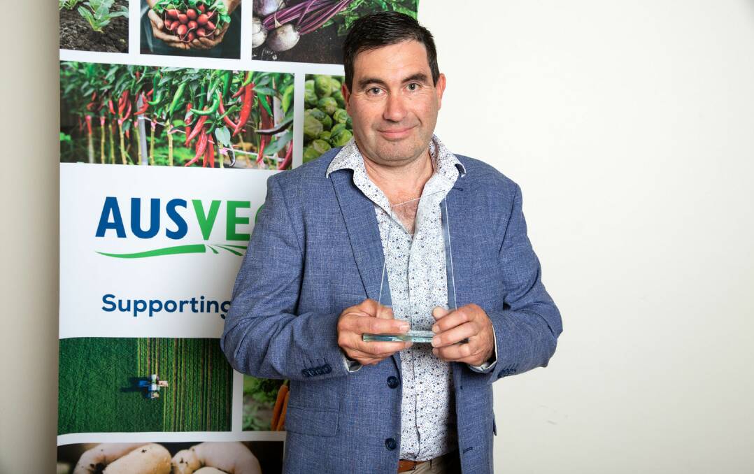 Shane Eldridge, Eldridge Fresh Organics, Murray Bridge with his Grower of the Year Award at the Premier's Horticulture Awards for Excellence. Picture supplied
