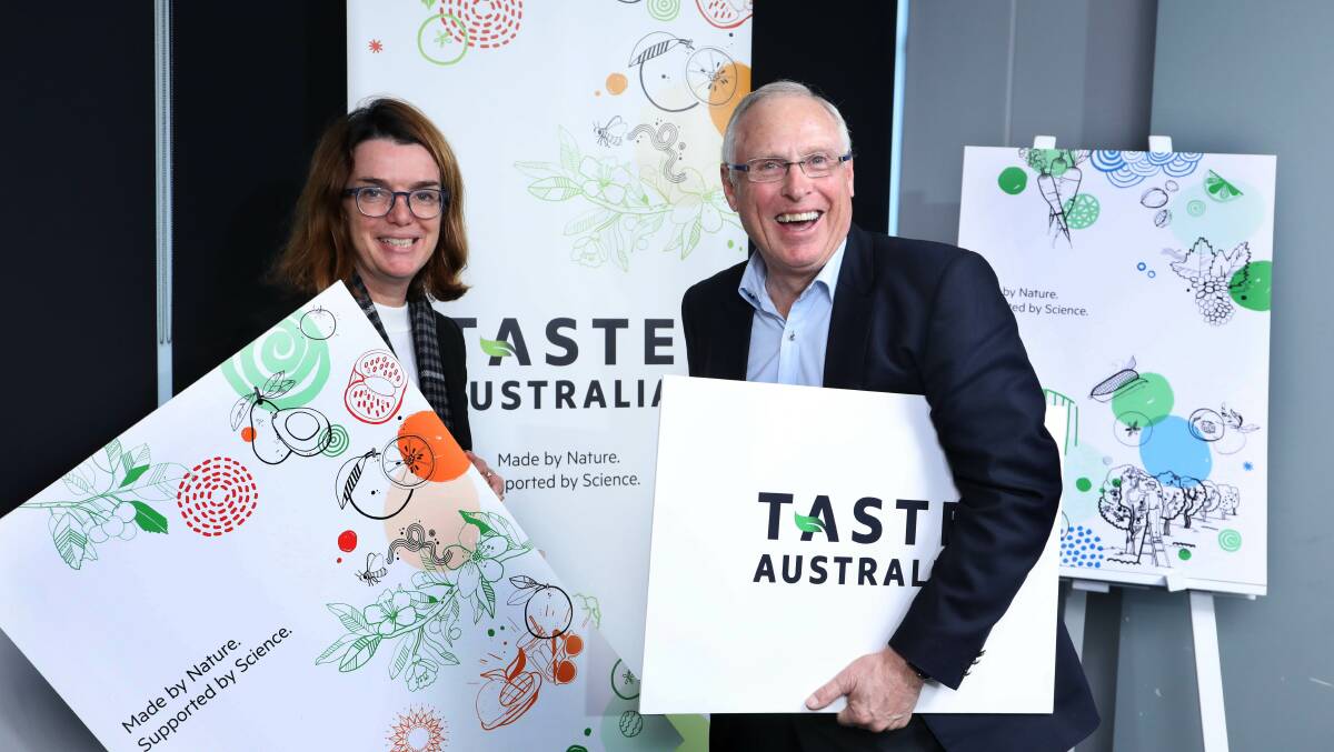 LIFT OFF: Assistant Minister for Agriculture and Water Resources, Senator Anne Ruston, with Horticulture Innovation Australia chair, Selwyn Snell, with some of the new Taste Australia campaign branding at the launch in Sydney.
