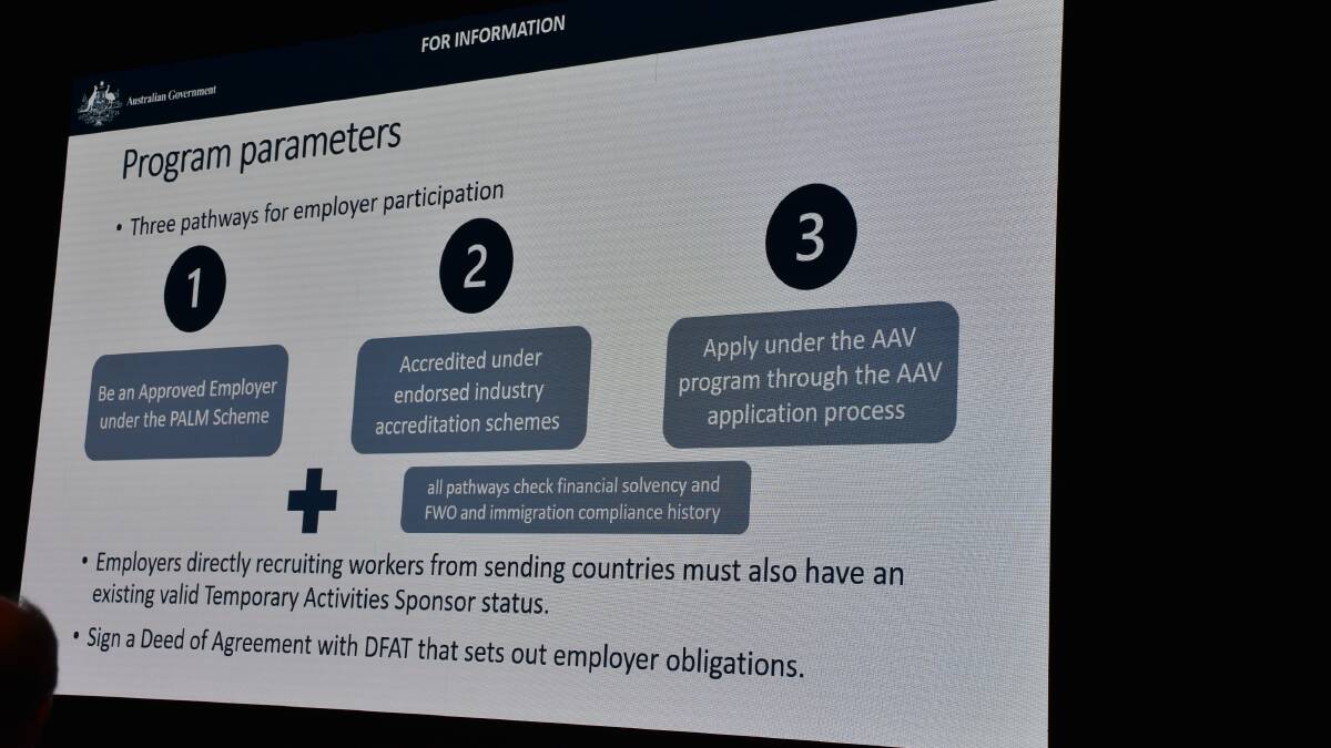 ACCESS: A slide from the Department of Agriculture, Water and Environment detailing the three pathways for employer participation in the ag visa. 