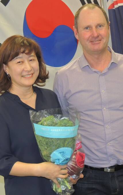 GREET: Ms Lee, Taihan International, Seoul, with Darren Howard, Lake Howard Farm Lockyer Valley, during the trade mission. 