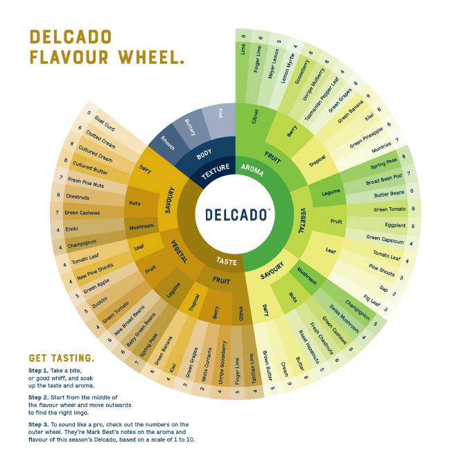 The Delcado Flavour Wheel which breaks down the taste profile of an avocado with ingredient recommendations. Picture supplied