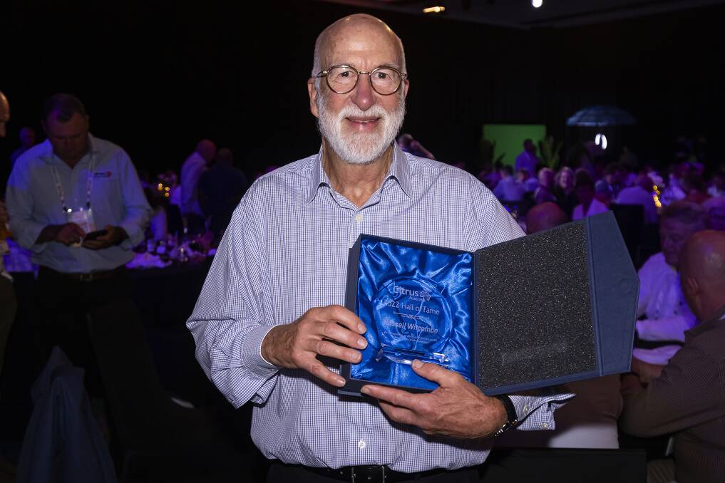 HONOURED: Russell Witcombe with his well-deserved Citrus Australia Hall of Fame award. 