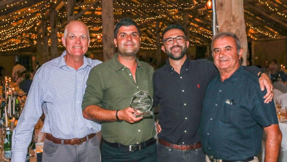 The team from Eastcoast Beverages, Kulnura, NSW, Bruce Clark with Sammy, Samuel and Mick Lentini, celebrate winning the Value Chain Innovator Award. Picture supplied