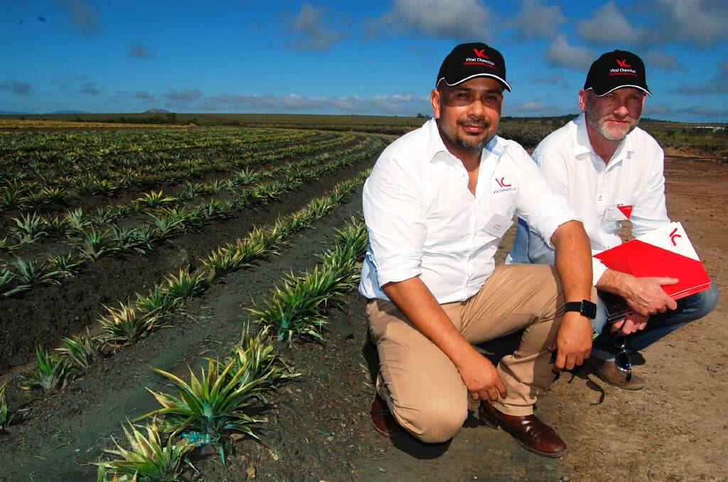 NEW FIELD: Vital Chemical business development manager - dust and erosion Carlos Mira and business development manager - Australasia Paul Gofton at one of the test sites treated with Vital Bon-Matt Stonewall.
