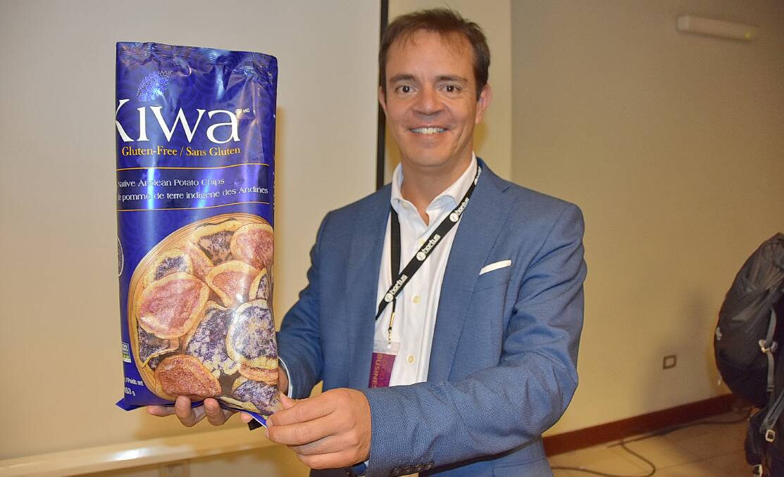 HEALTHY CRUNCH: Kiwa CEO, Martin Acosta with a packet of the native Andean potato chips which have found take-up in more than 20 countries. 