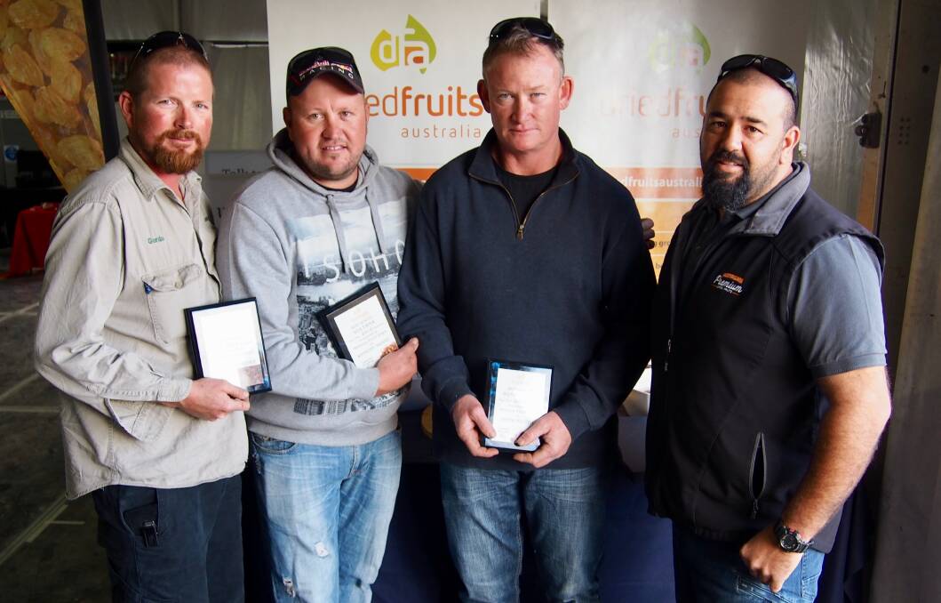 DRIED AND TESTED: Australian Premium Dried Fruits growers Gordon Gardner, Anthony Manno and Peter Melton with grower liaison, Larry Dichiera.