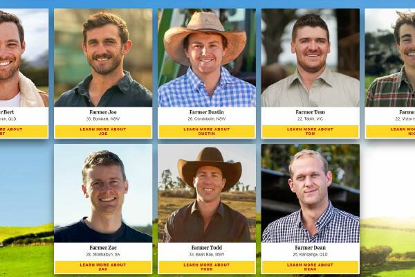 A screenshot from the Farmer Wants a Wife website showing eight farmers. Sadly, Farmers Nick, Todd and Zac won't be appearing in the Barrel Room this time around. Picture supplied