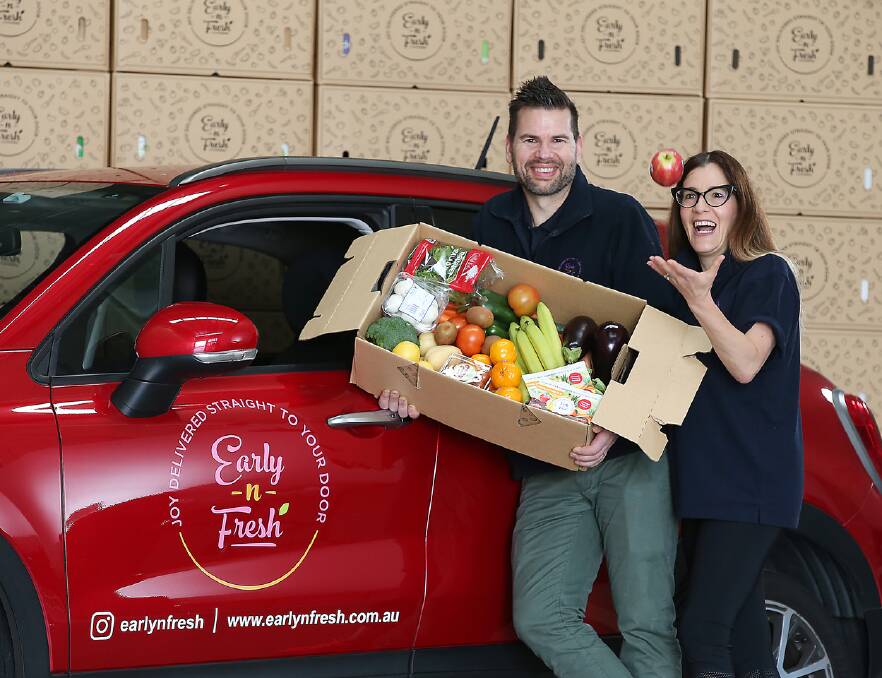 PACKED: Simon and Izzy Javor, Early 'n Fresh, Melbourne, with one of their produce boxes ready to be delivered. 