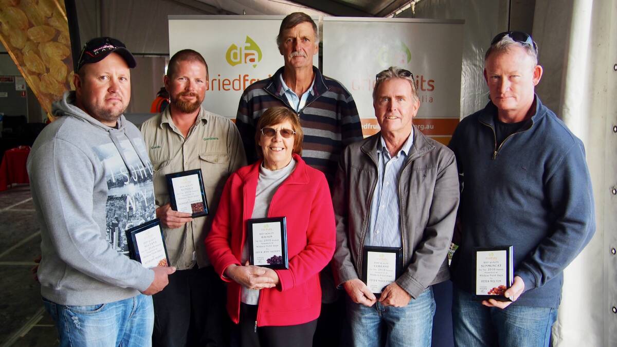 ALL IN: All the Dried Fruit Quality Awards recipients (L–R): Anthony Manno, Gordon Gardner, Jeff and Jenny Gadsden, Peter Middleton and Peter Melton. 